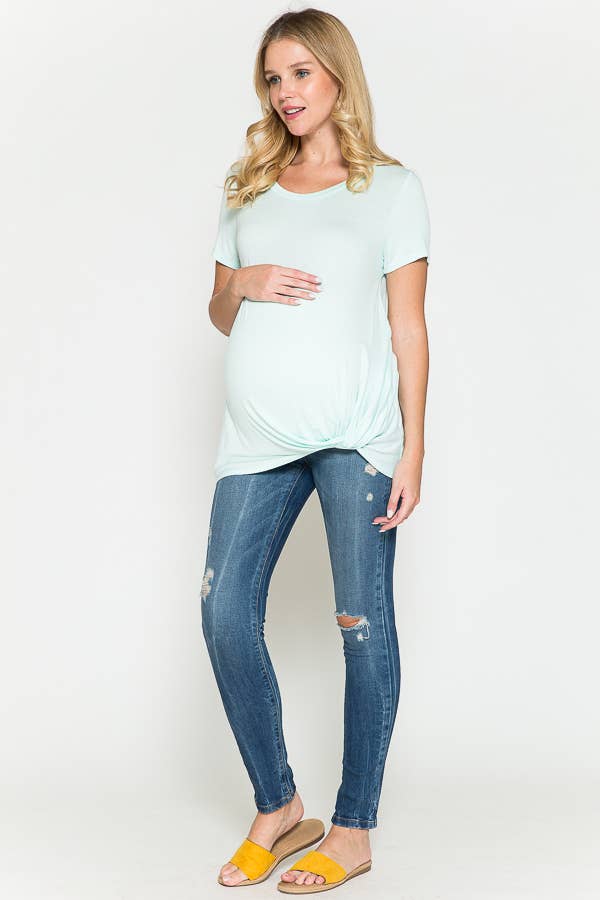 SHORT SLEEVES TWIST FRONT TOP - MATERNITY