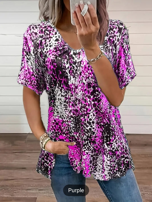 Leopard Print V Neck Top - Warm