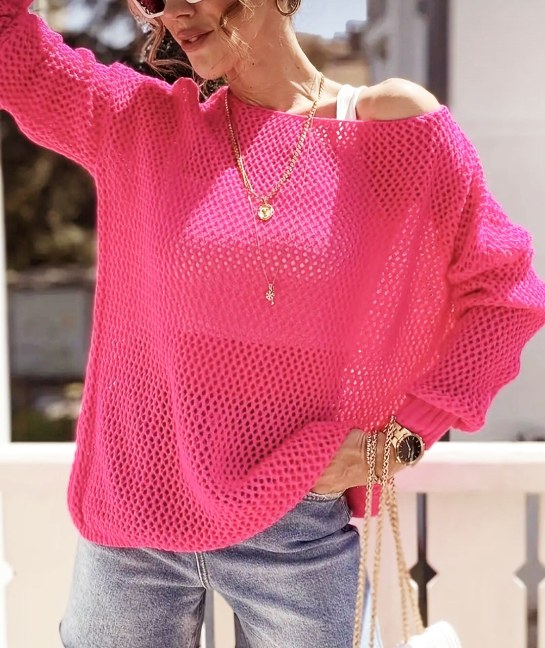 Crochet Solid Knit Sweater - Warm