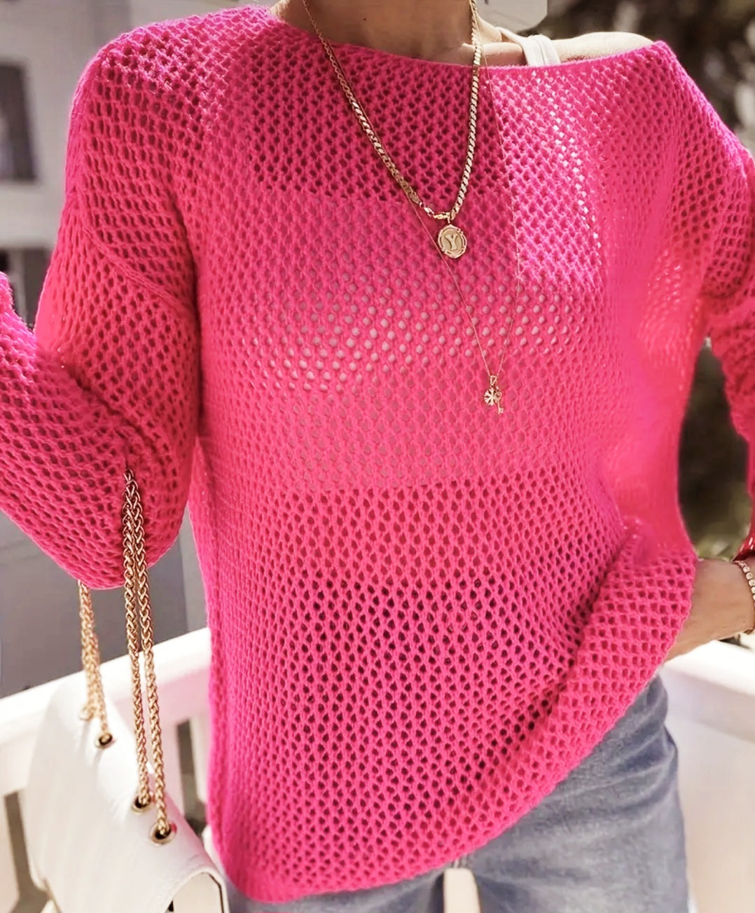 Crochet Solid Knit Sweater - Warm