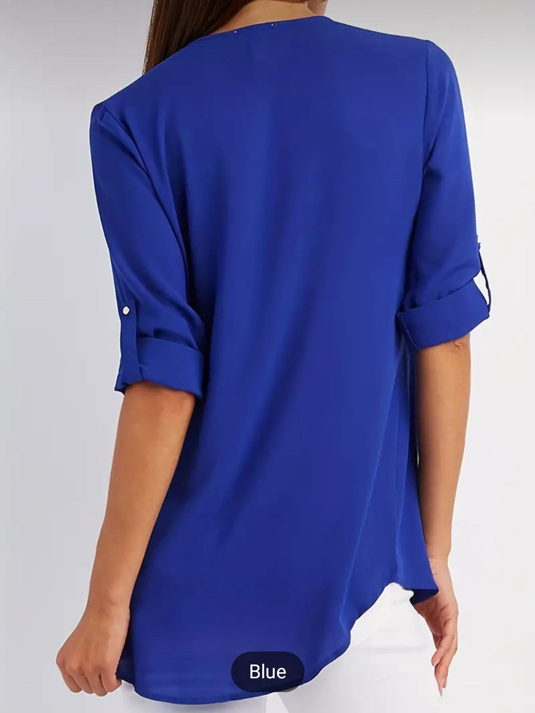 Zipper V Neck Blouse - Warm