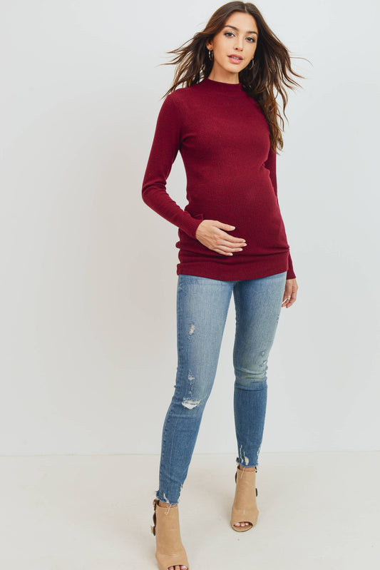 Brushed Ribbed Hacci Maternity Mock Neck Top