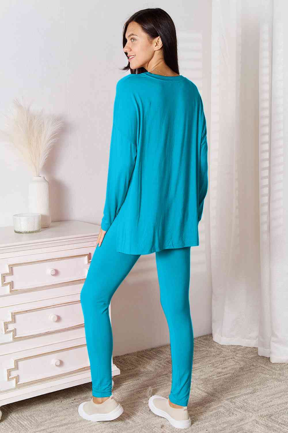 Basic Bae Full Size V-Neck Soft Rayon Long Sleeve Top and Pants Lounge Set - Cool